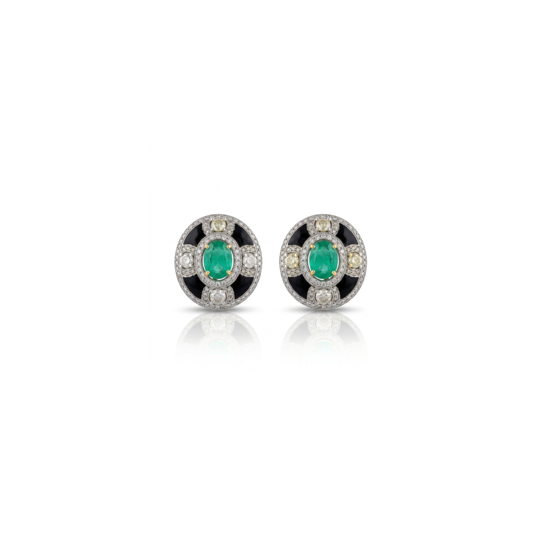 One Off | Emerald, Diamond & Black Onyx | Studs