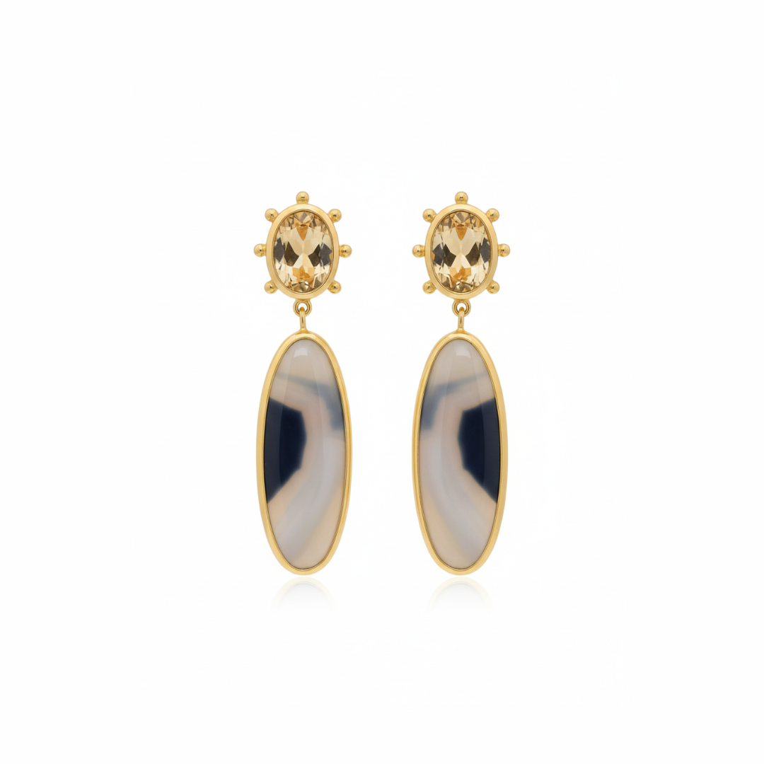 One Off | Citrine And Montana Agate | Earrings