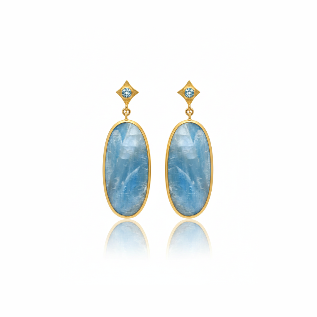 One Off | Swiss Blue Topaz And Kyanite | Earrings