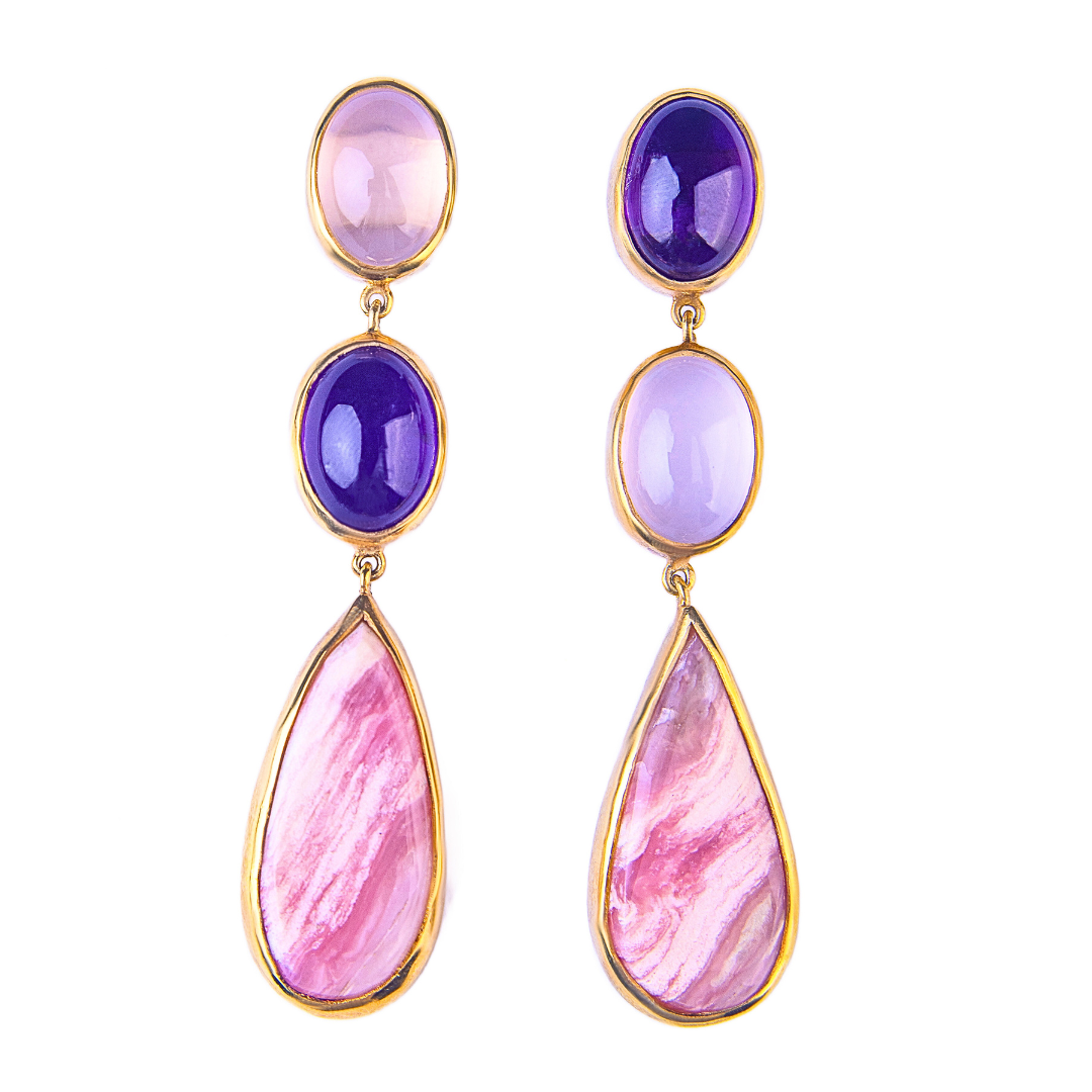 One Off | Amethyst, Rose Quartz And Pink Opal | Earrings