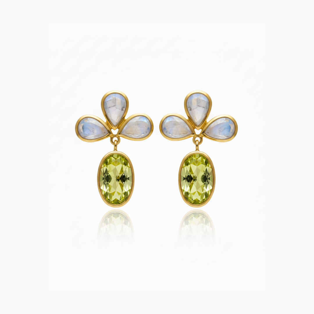 Rainbow Moonstone And Lemon Quartz | Earrings