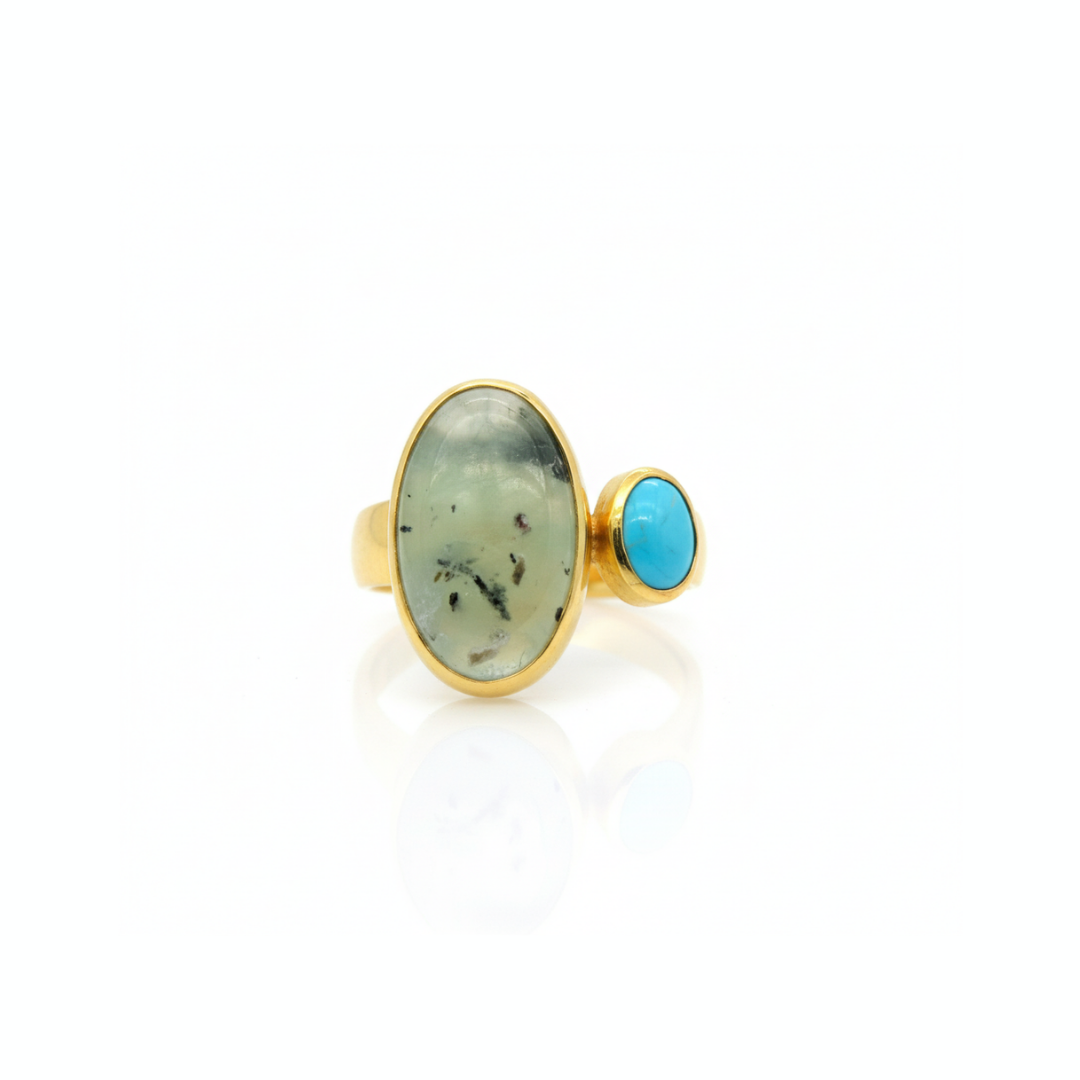 One Off | Turquoise And Prehnite | Ring