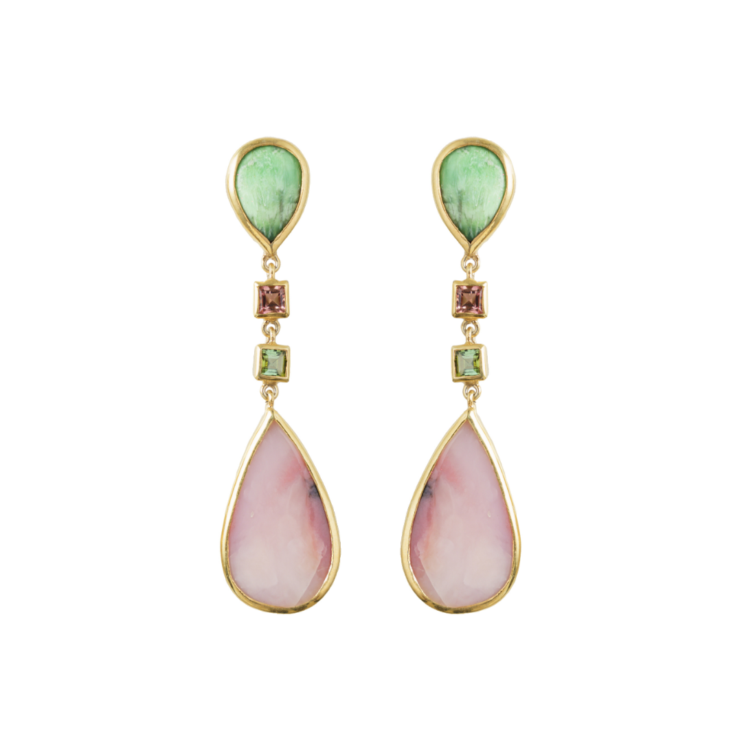 One Off | Variscite, Green Tourmaline, Pink Tourmaline And Pink Opal | Earrings