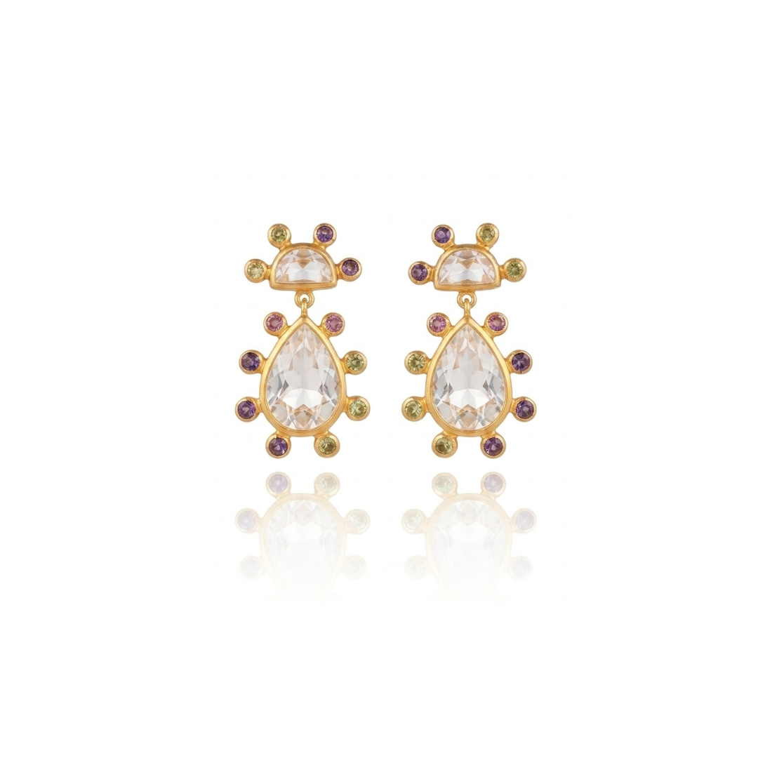 Juliette | White Topaz, Peridot, Amethyst And Pink Tourmaline | Earrings