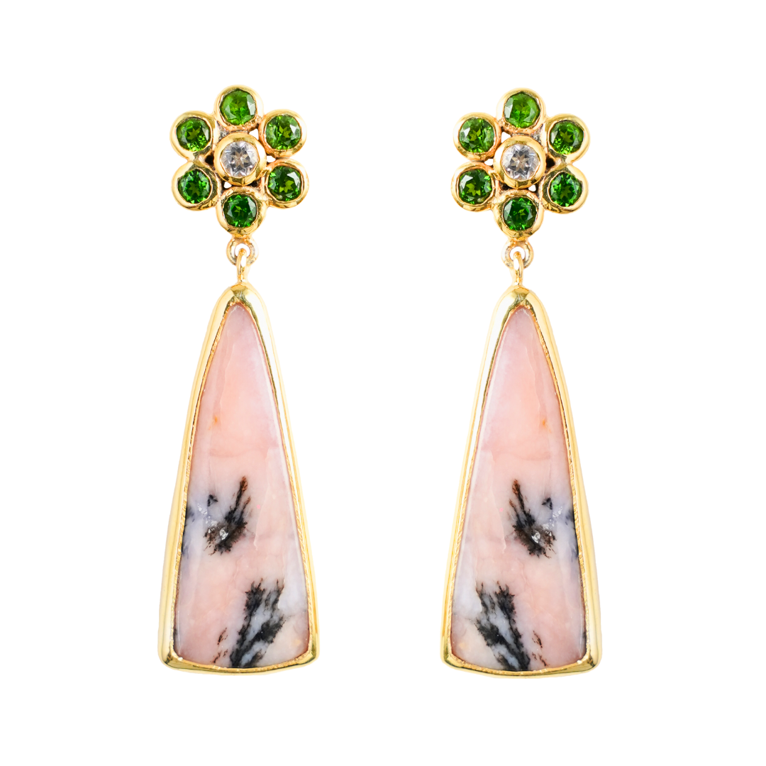 One Off | Tsavorite, White Topaz And Pink Opal | Earrings