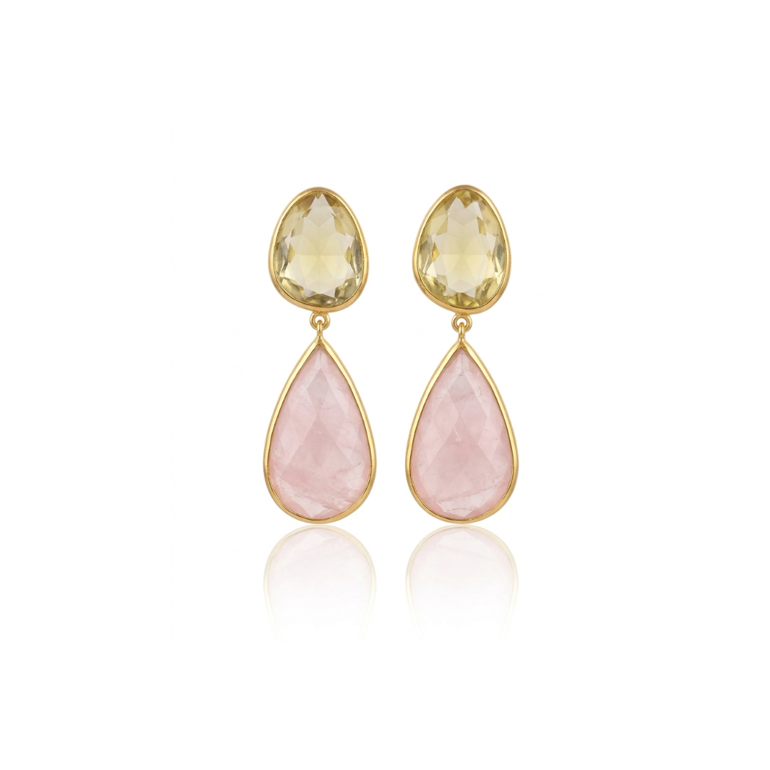 One Off | Lemon Quartz & Rose Quartz | Earrings