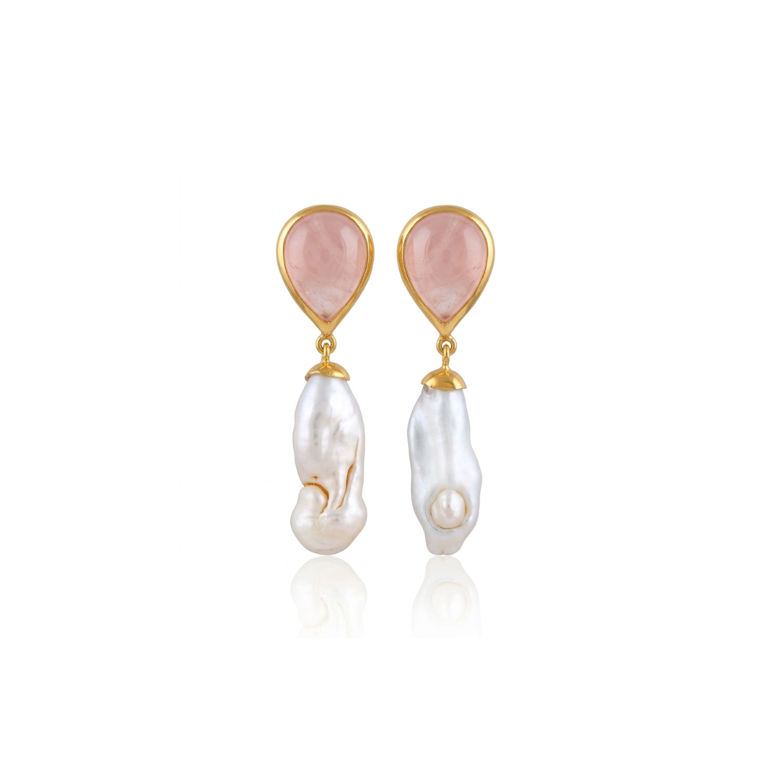 One Off | Cultured pearl & Rose Quartz | Earrings