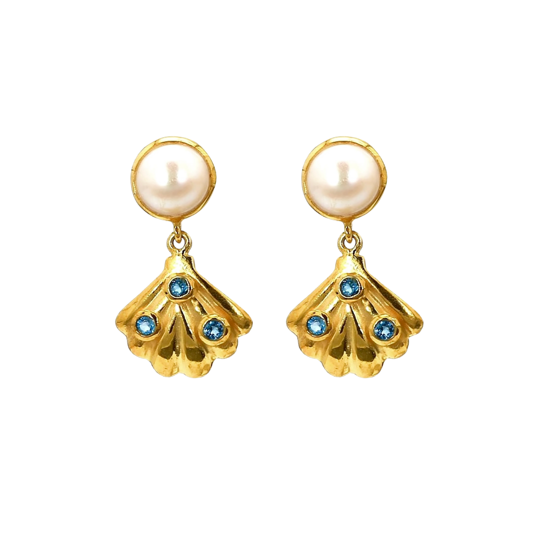 Muriel | Pearl And Swiss Blue Topaz | Earring
