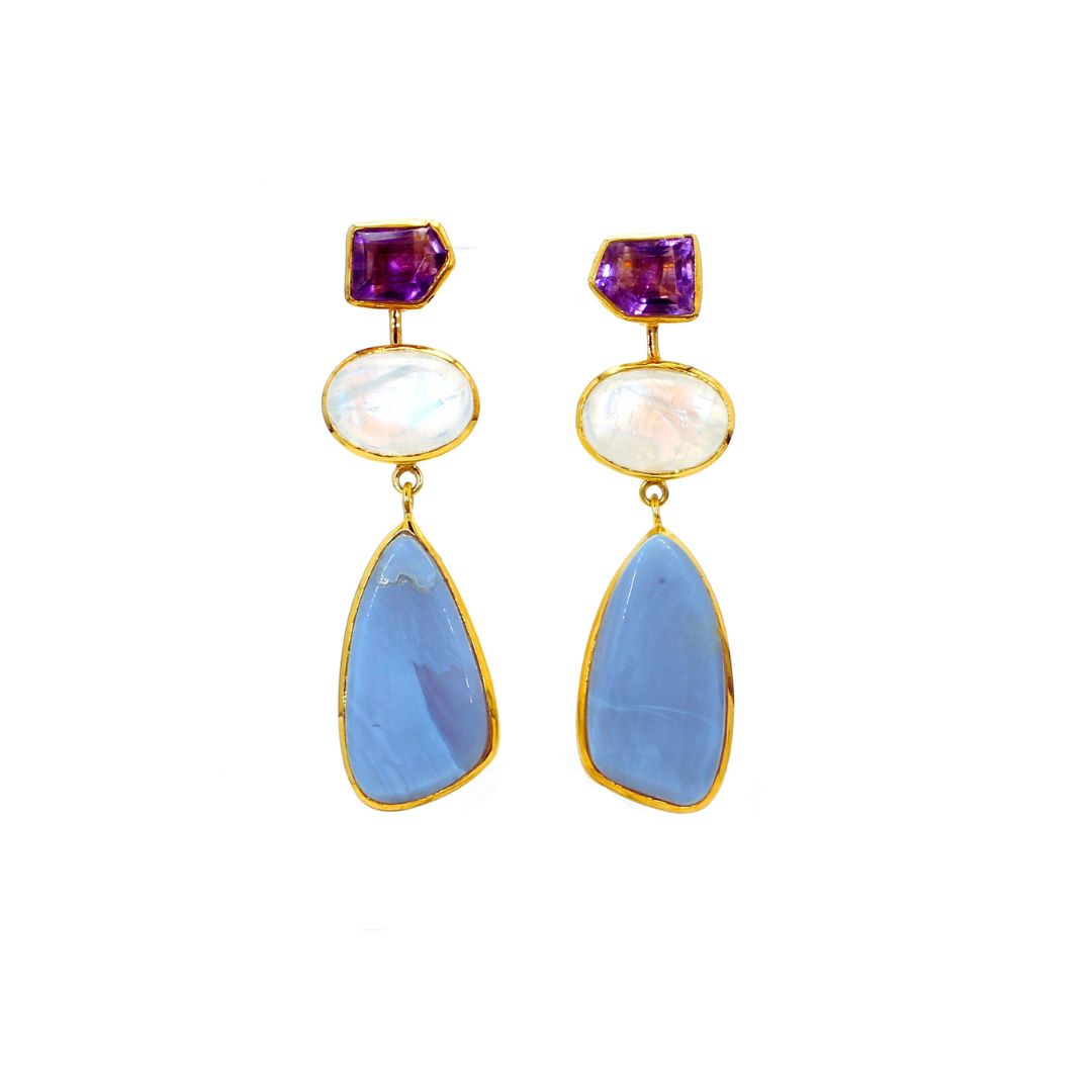 One Off | Amethyst, Moonstone And Blue Agate | Earrings