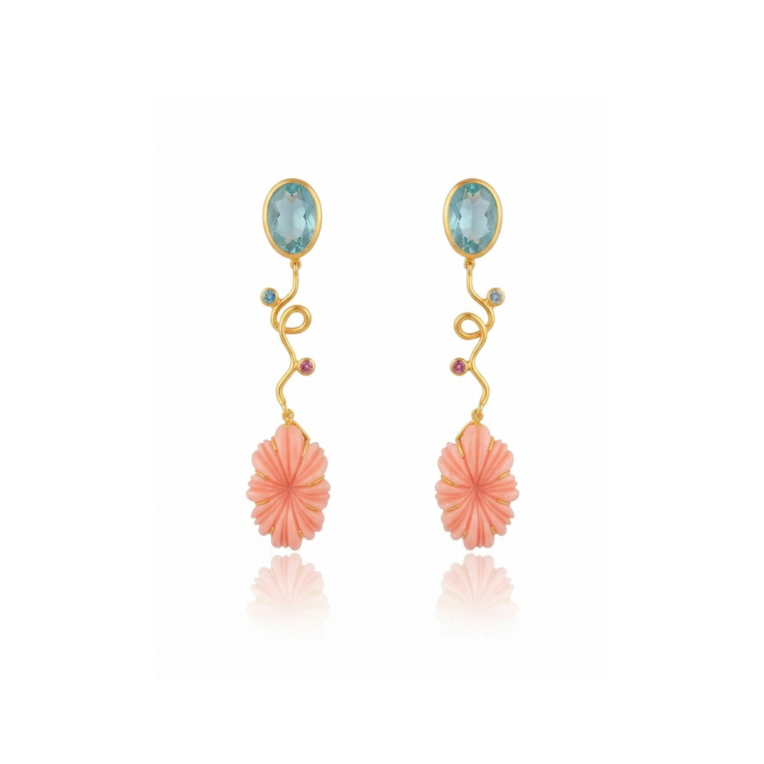 One Off | Sky Blue Topaz, Pink Tourmaline & Pink Opal | Earrings