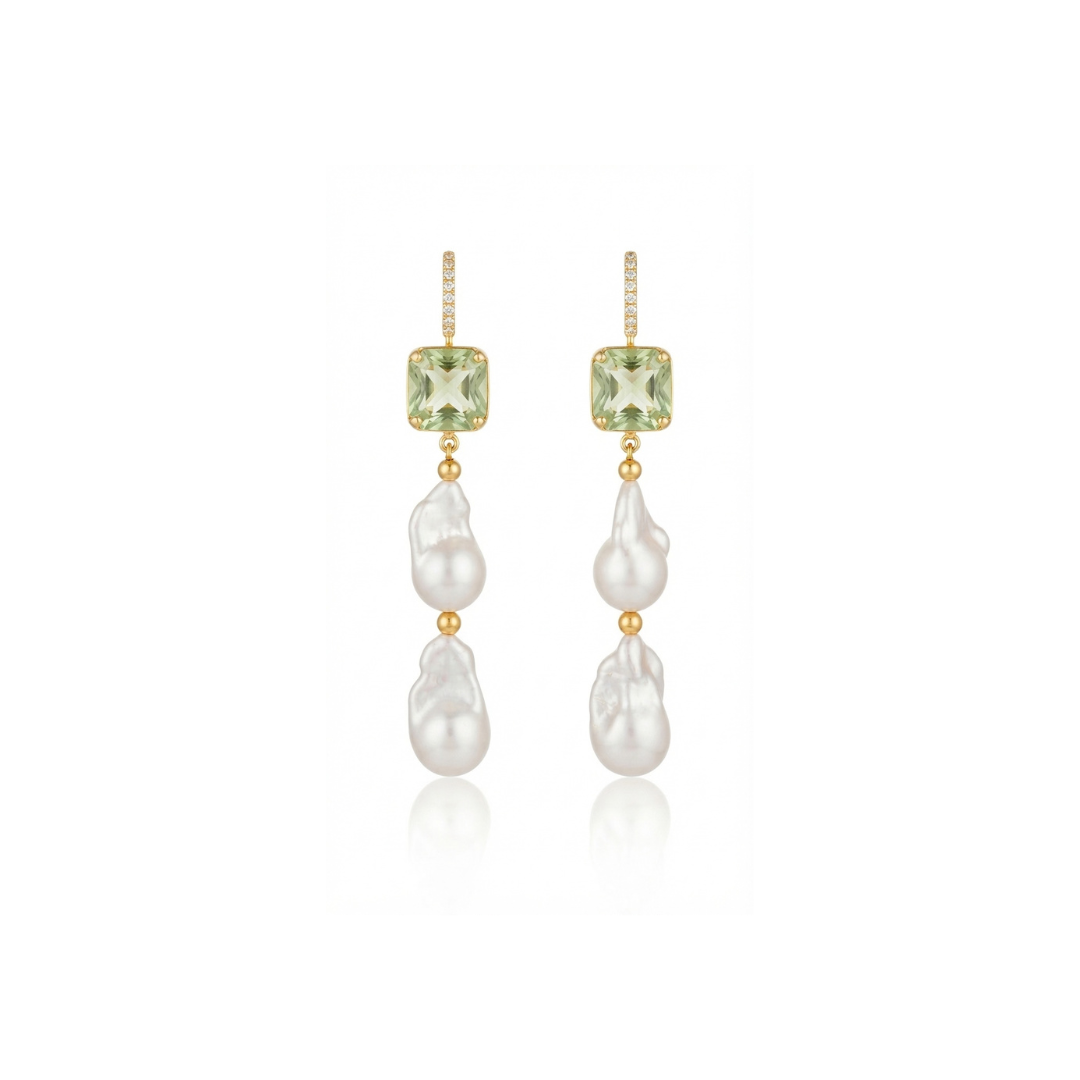 Cultured Pearl & Green Amethyst | Earrings