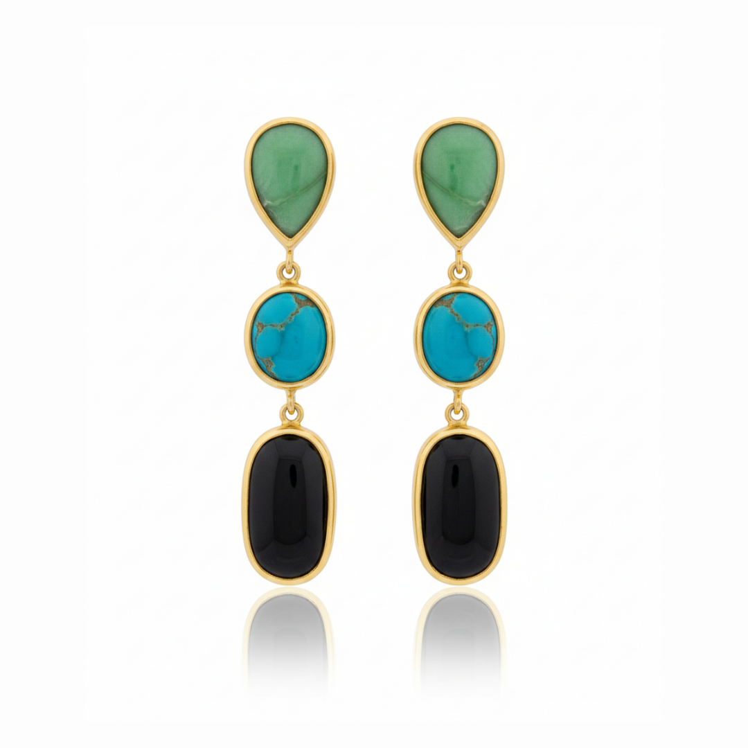 One Off | Variscite, Turquoise And Black Onyx | Earrings