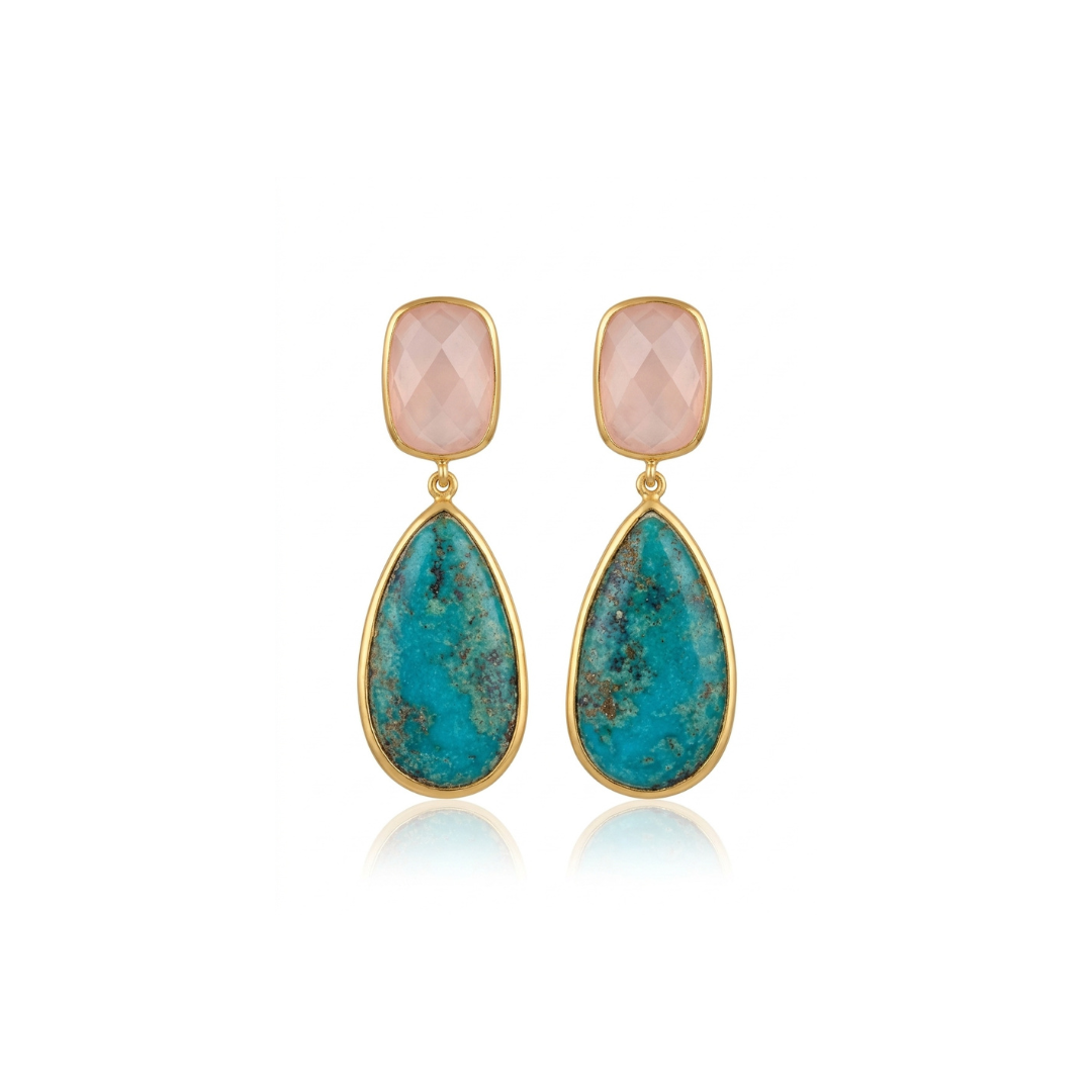 One Off | Kingman Turquoise & Rose Quartz | Earrings