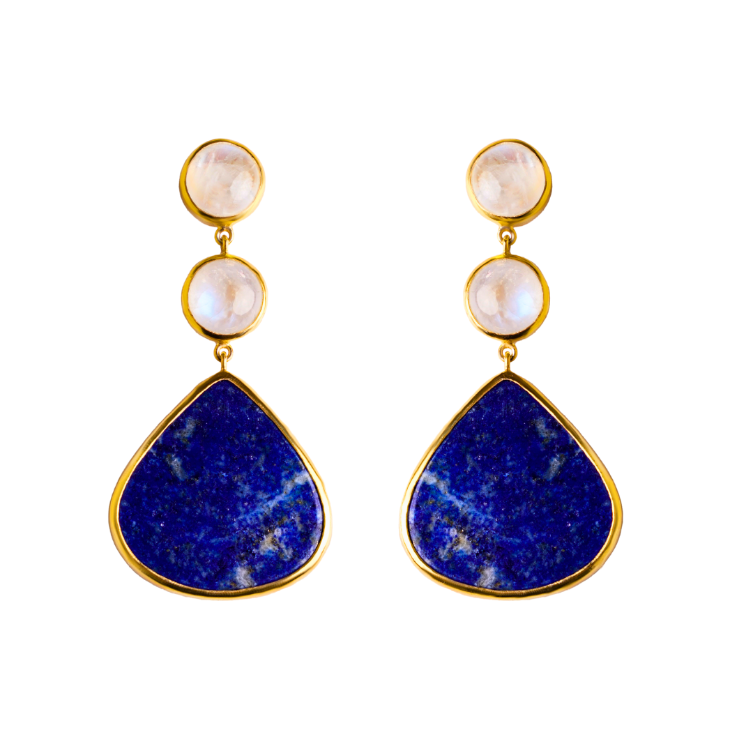 One Off | Rainbow Moonstone And Lapis | Earrings