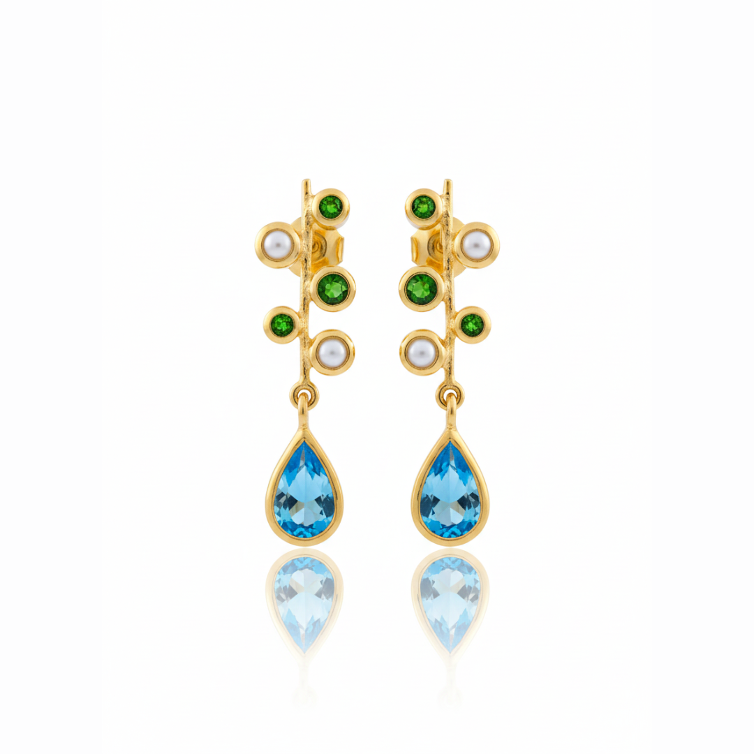Eden | Pearl, Blue topaz And chromium diopside | Earrings