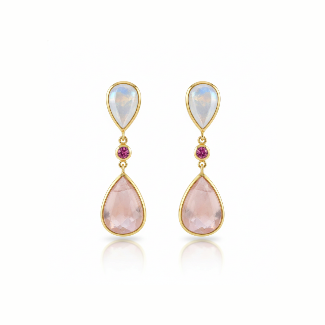 Blush | Rainbow Moonstone, Pink Tourmaline And Rose Quartz | Earrings