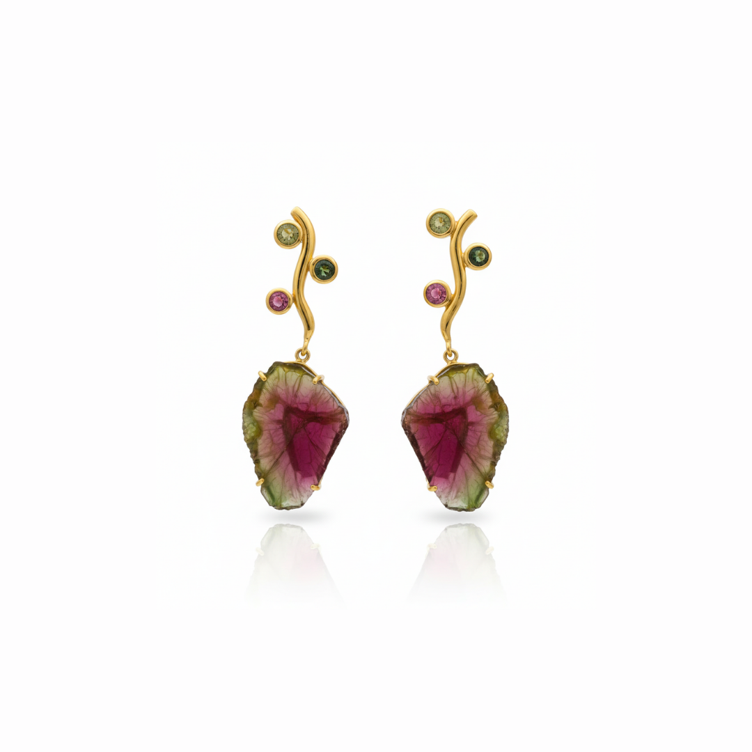 One Off | Watermelon Tourmaline, Pink Tourmaline And Green Tourmaline | Earrings