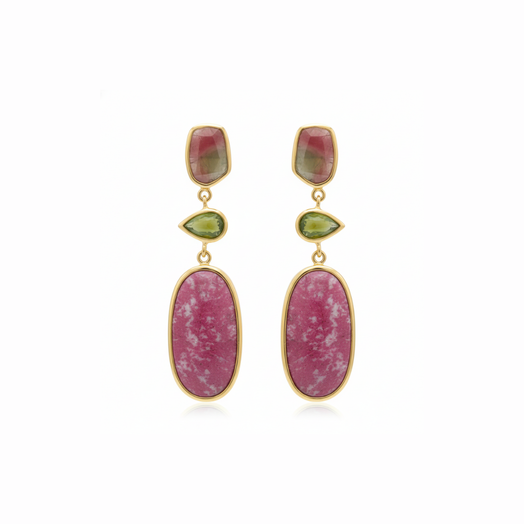 One Off | Watermelon Tourmaline, Idocrase And Thulite | Earring