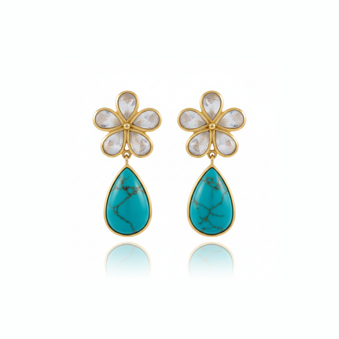 One Off | Rainbow Moonstone And Turquoise | Earring