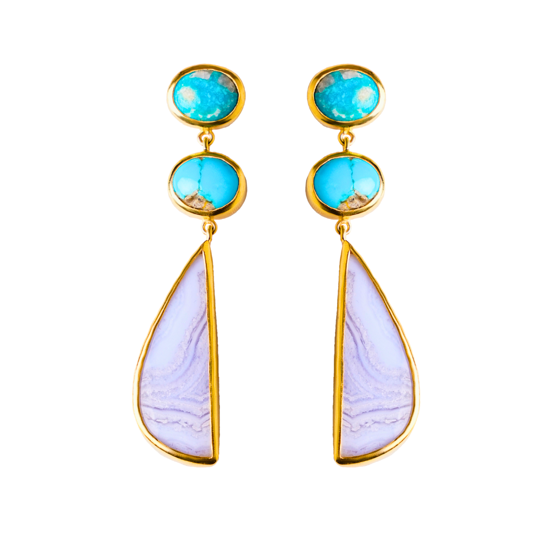 One Off | Turquoise And Blue Lace Agate | Earrings