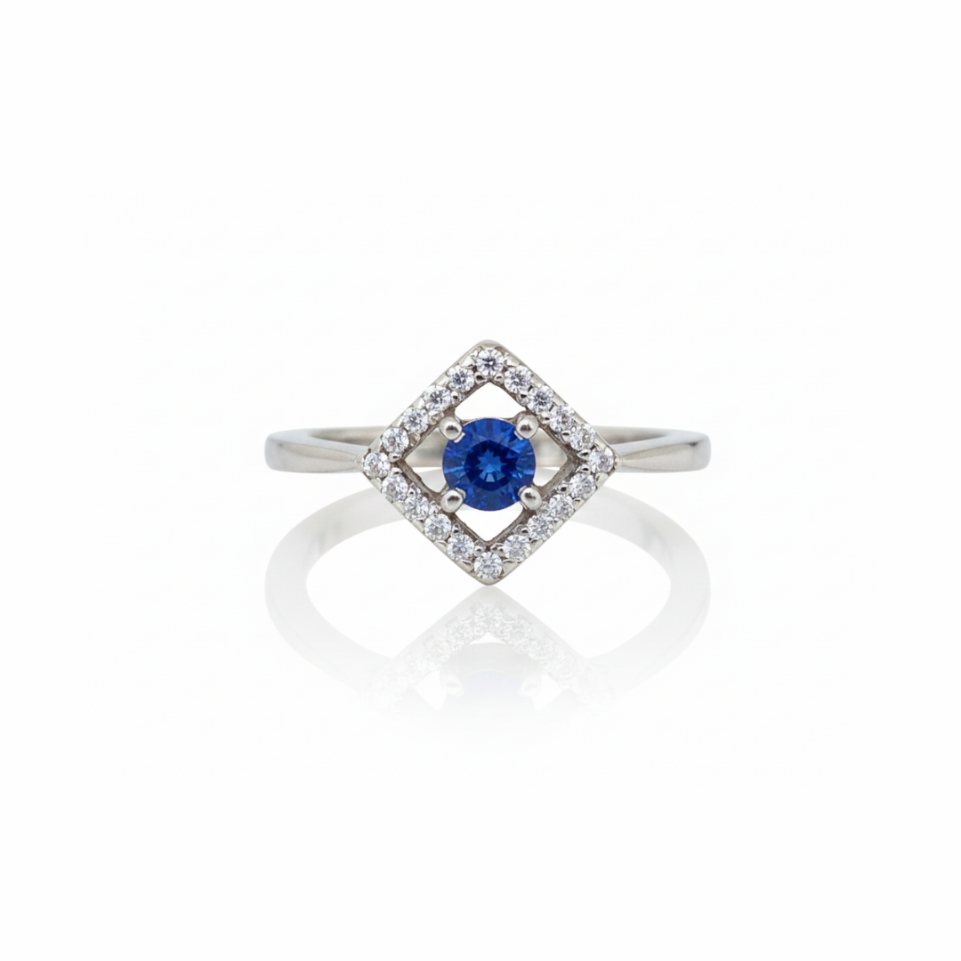 Natural Blue Sapphire And Zircon Ring