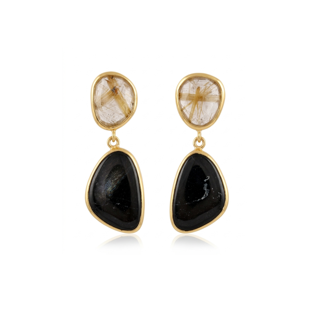 One Off | Golden Rutile Quartz & Nuummite | Earrings