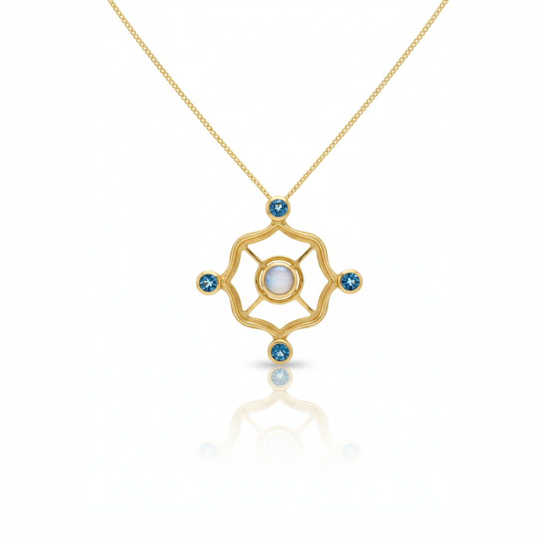Nue | Rainbow Moonstone And Swiss Blue Topaz | Necklace