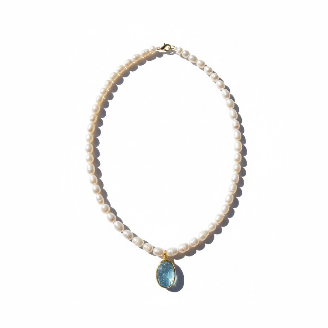 One Off | Cultured Pearl & Blue Topaz | Necklace