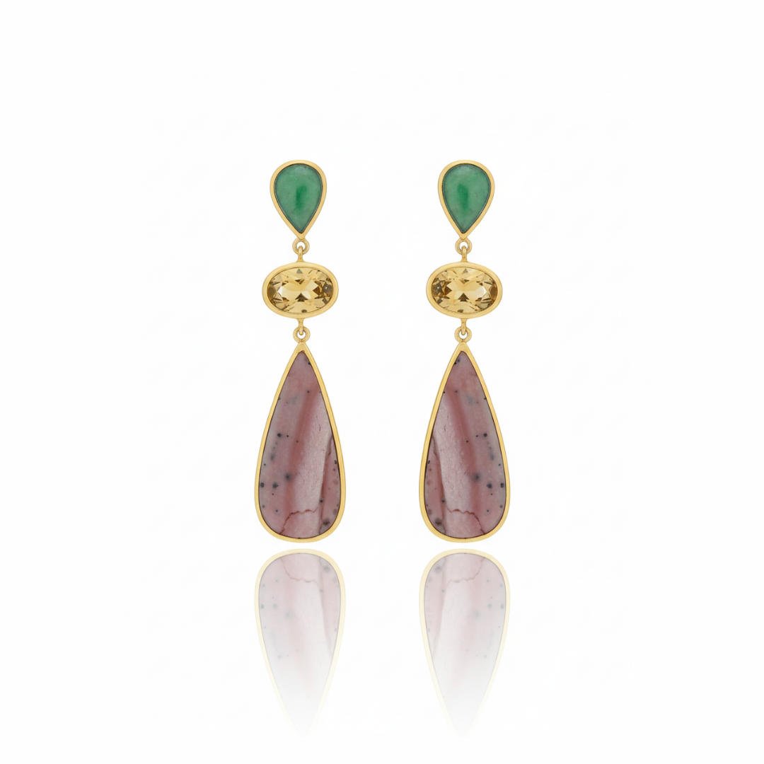 One Off | Variscite, Citrine And Pink Opal | Earrings