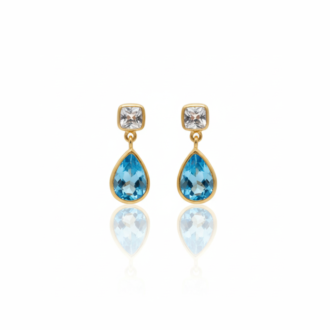 Lily | White Topaz And Swiss Blue Topaz Earrings