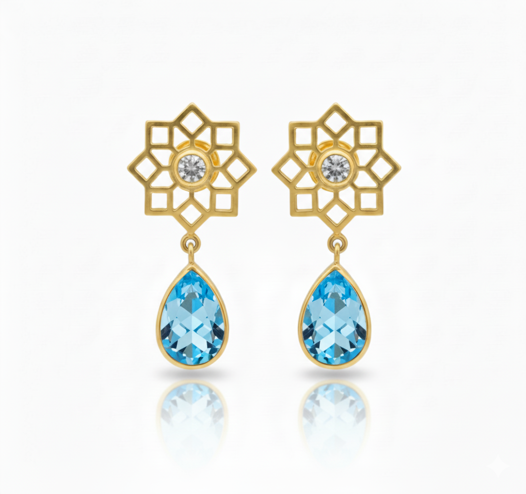 Nelia | White Topaz And Sky Blue Topaz | Earrings