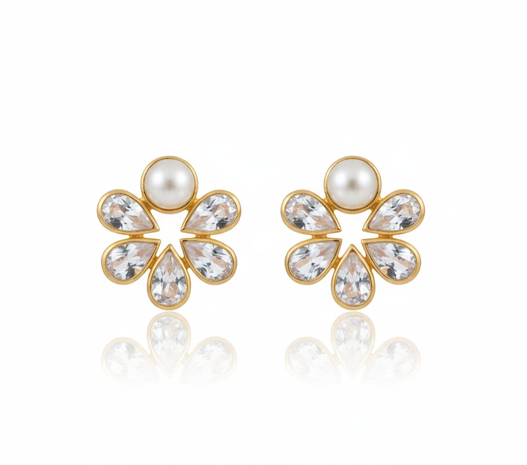 Daisy | White Topaz And Cultured Pearl | Earrings