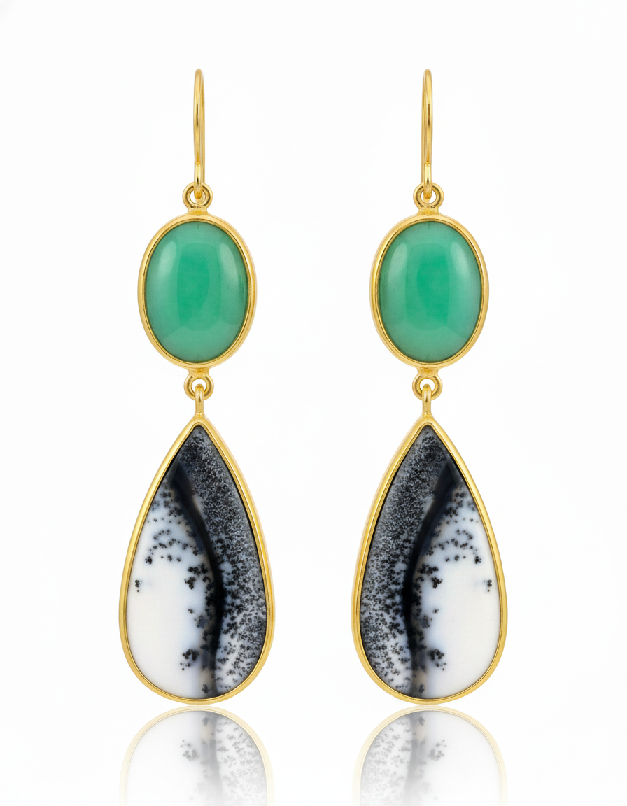 Chrysoprase and Dendritic Agate | Earrings