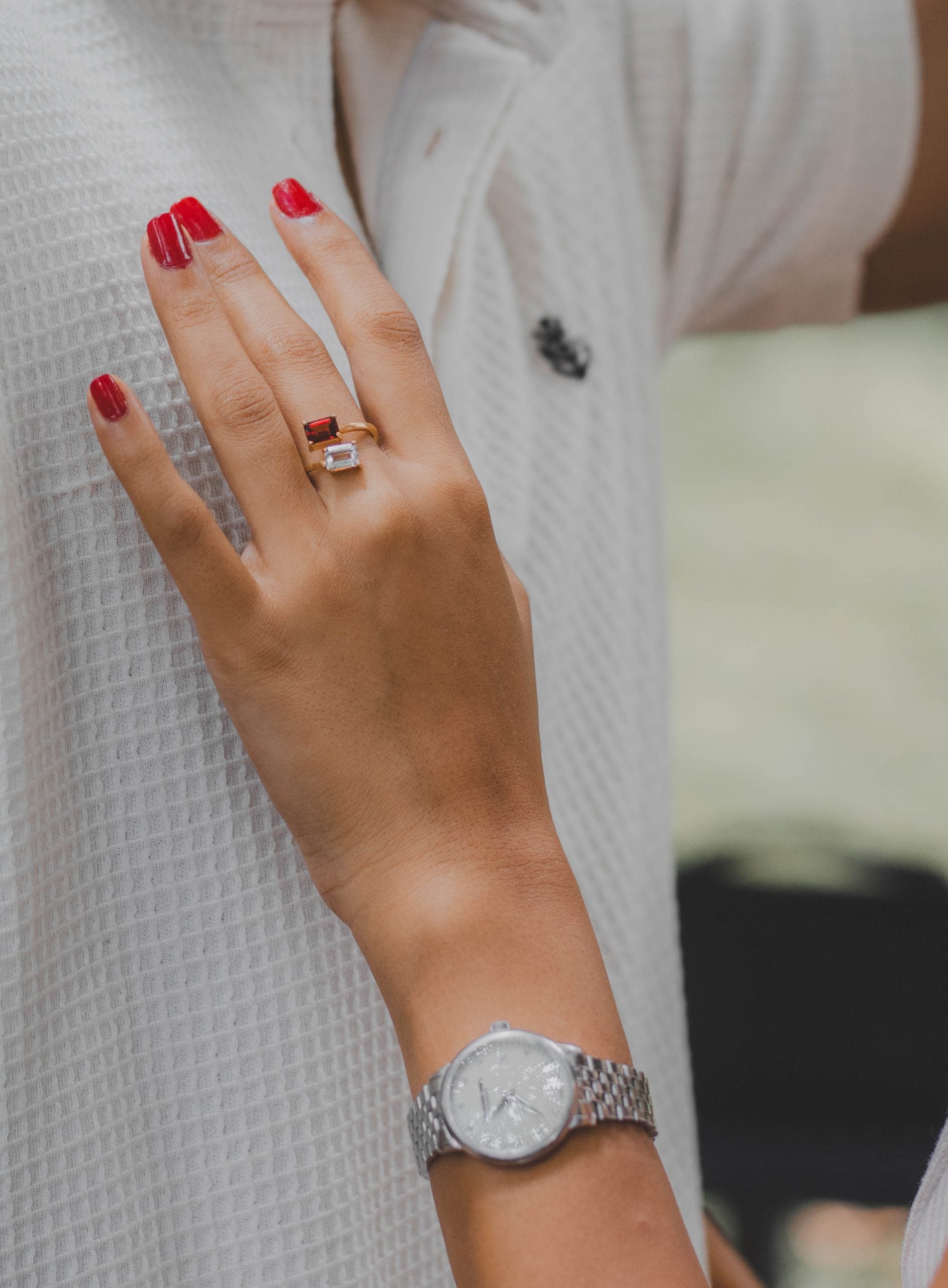 Garnet And White Topaz Ring