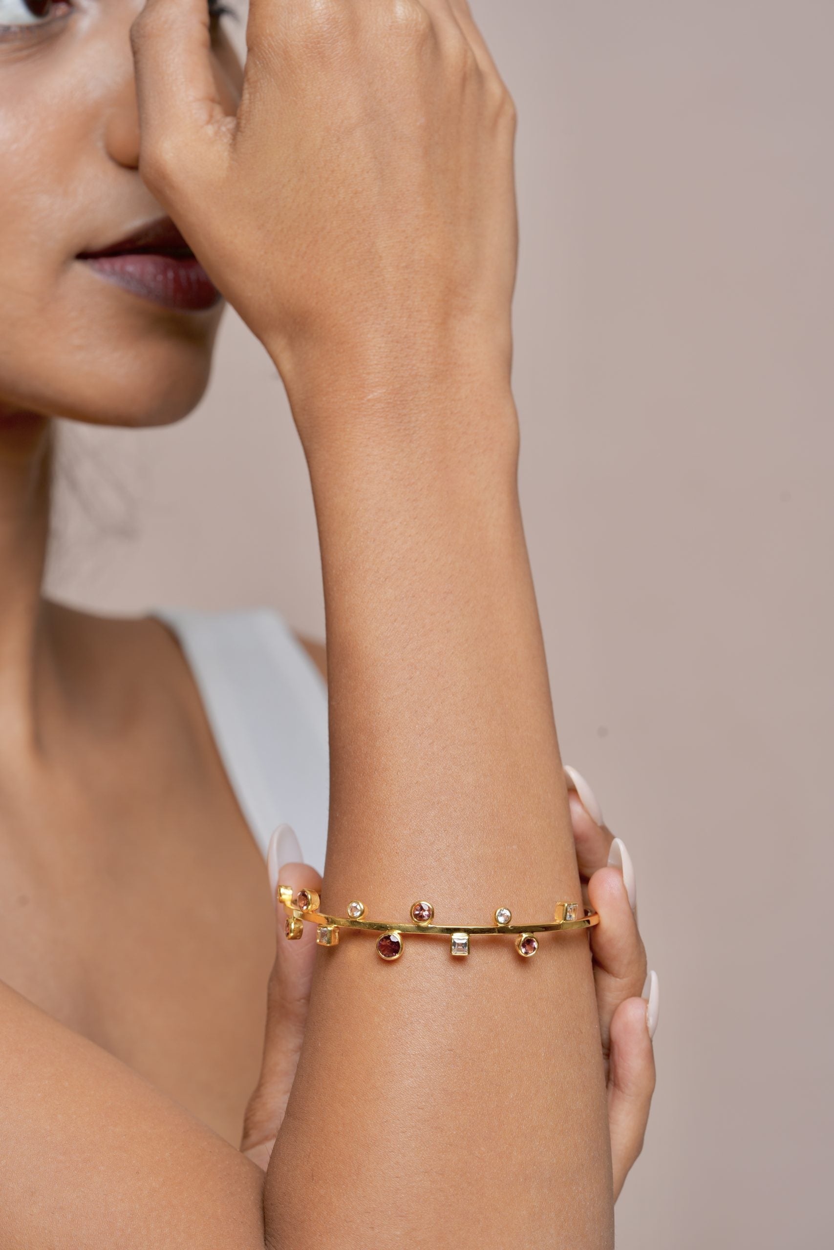 Vivian | Pink Tourmaline And White Topaz | Bangle