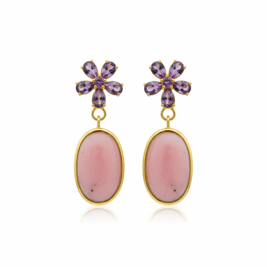 One Off | Amethyst And Pink Opal | Earrings