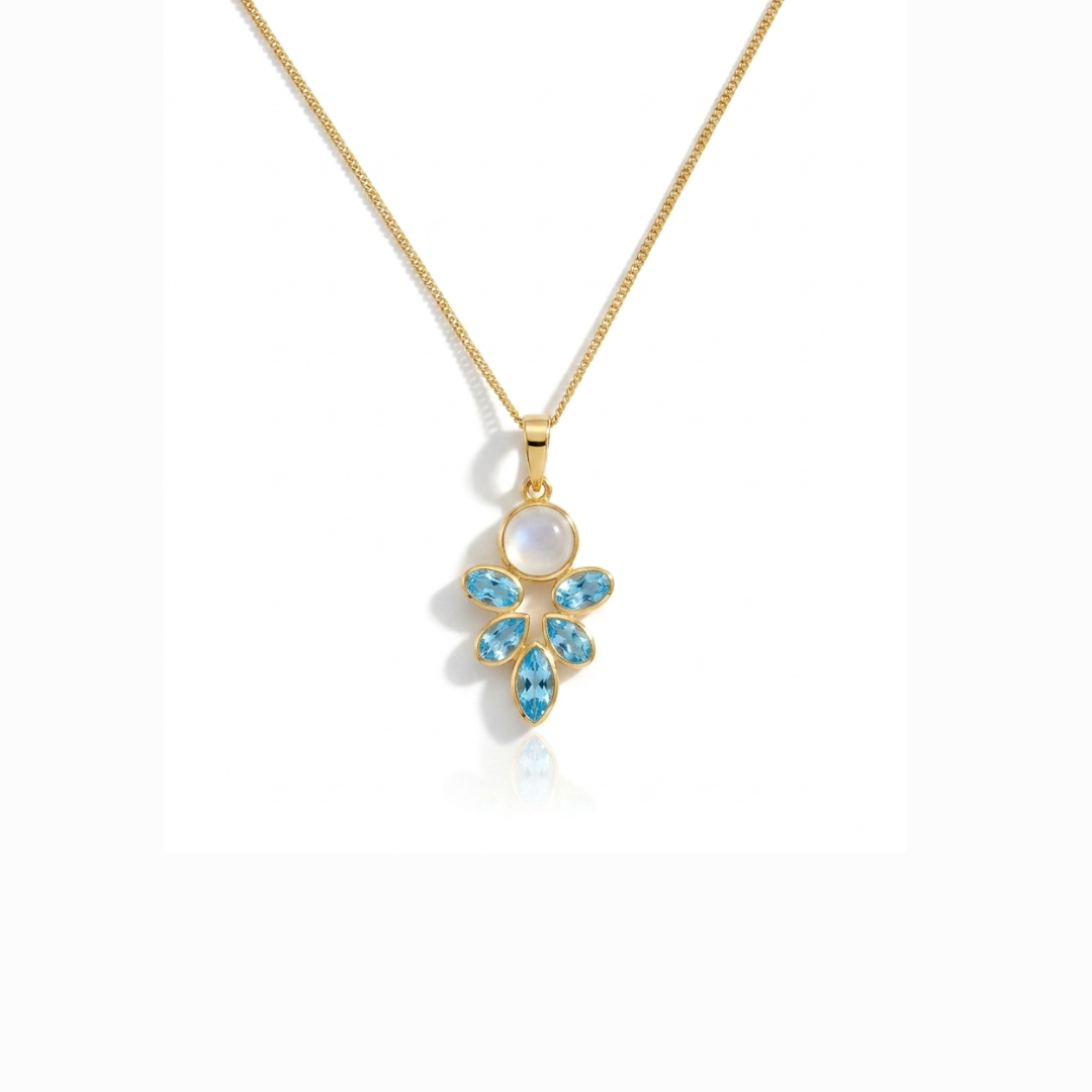 Sara | Swiss Blue Topaz & Rainbow Moonstone | Necklace