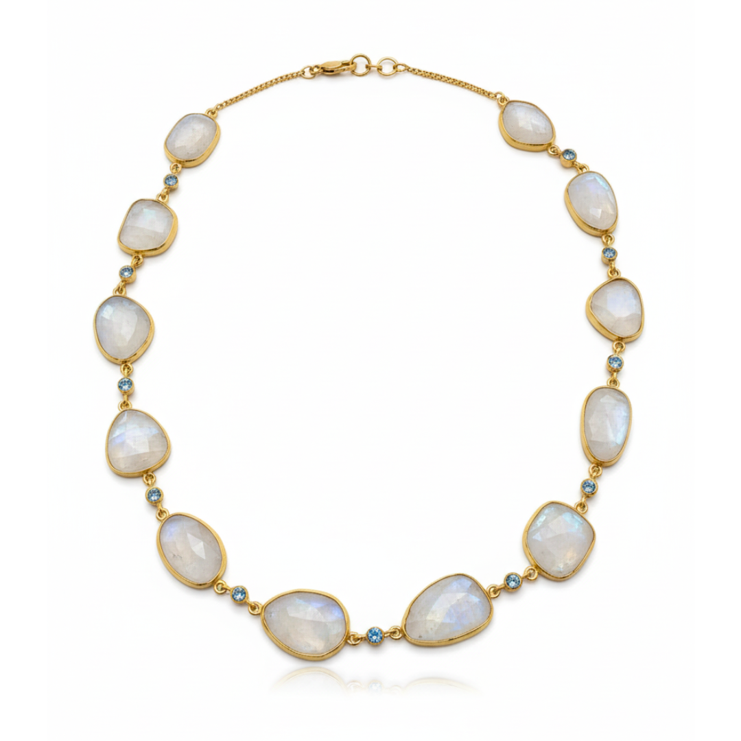 Rainbow Moonstone And Sky Blue Topaz | Necklace