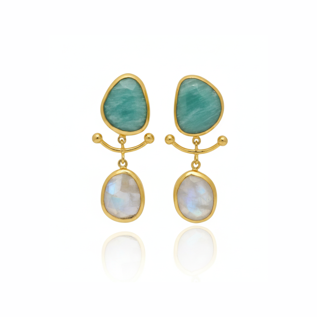 One Off | Rainbow Moonstone & Amazonite | Earrings