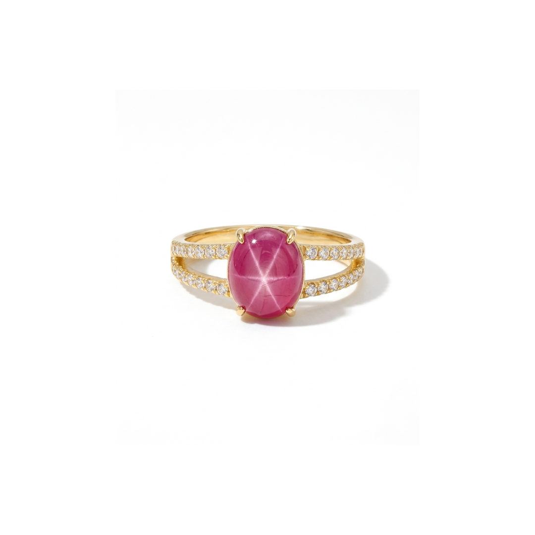 Star Ruby And Cubic Zirconia Ring in Sterling Silver - Gold Plated