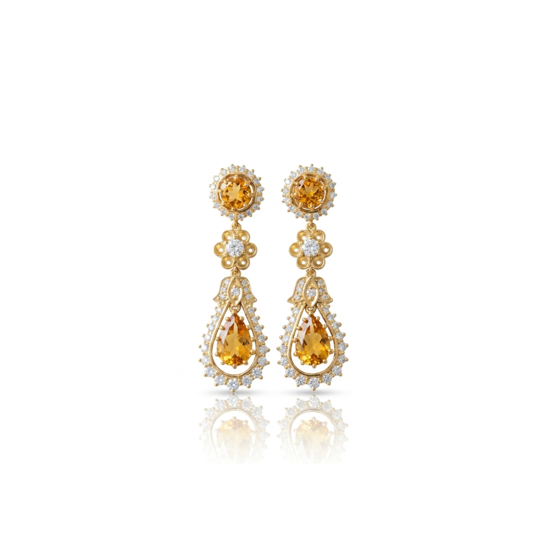 Citrine & Cubic Zirconia Earrings in Sterling Silver - Gold Plated
