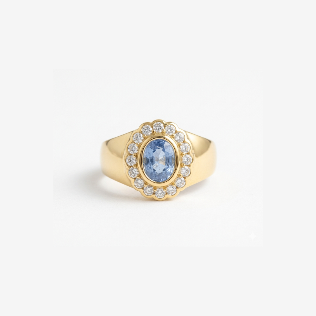 White Sapphire & Blue Sapphire Ring in Sterling Silver - Gold Plated