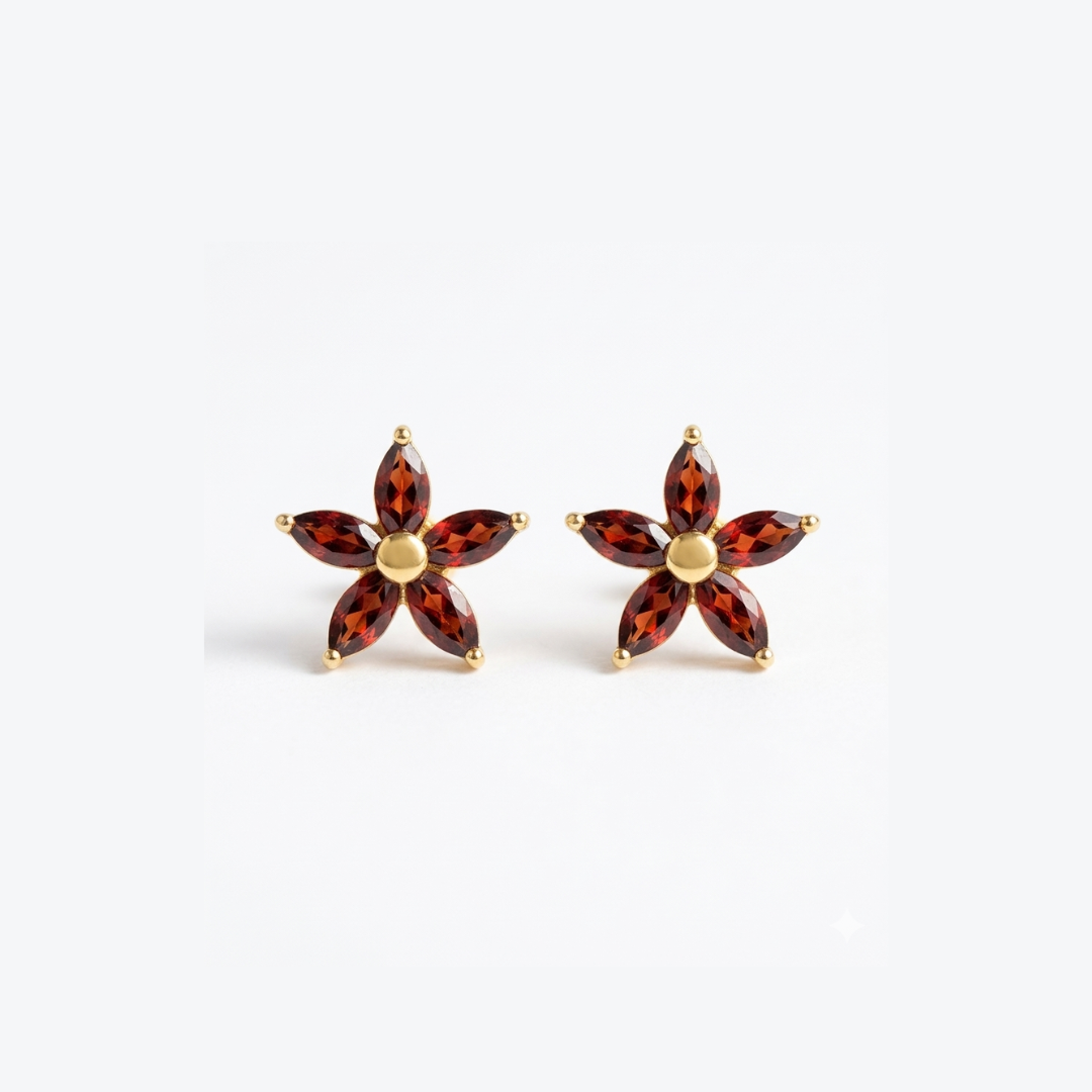 Garnet Studs in Sterling Silver - Gold Plated