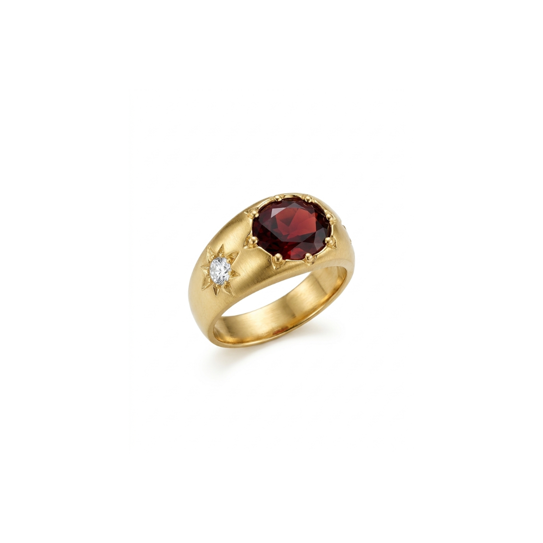 Garnet and White Topaz Ring in 9k Gold