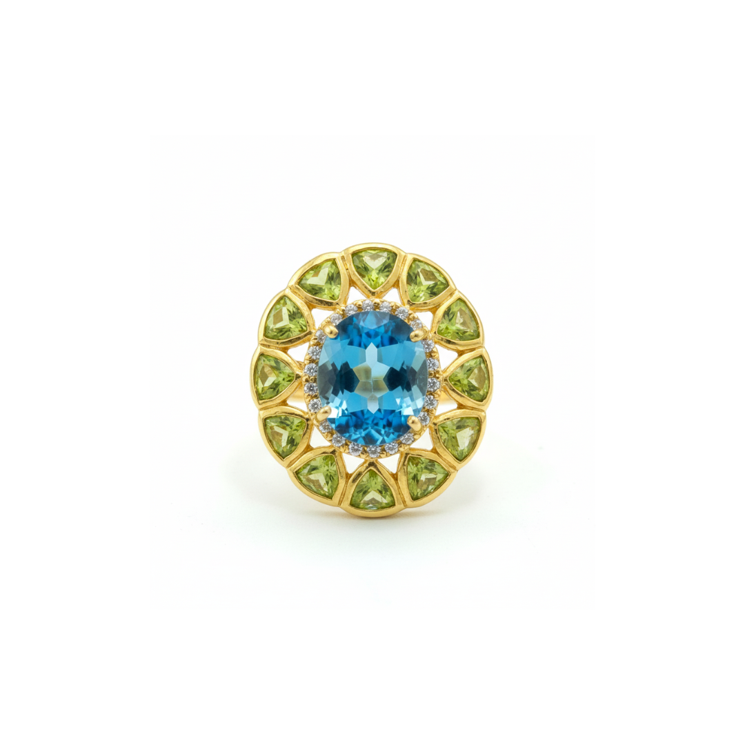 Holly | Sky Blue Topaz, Peridot And Cubic Zirconia | Ring
