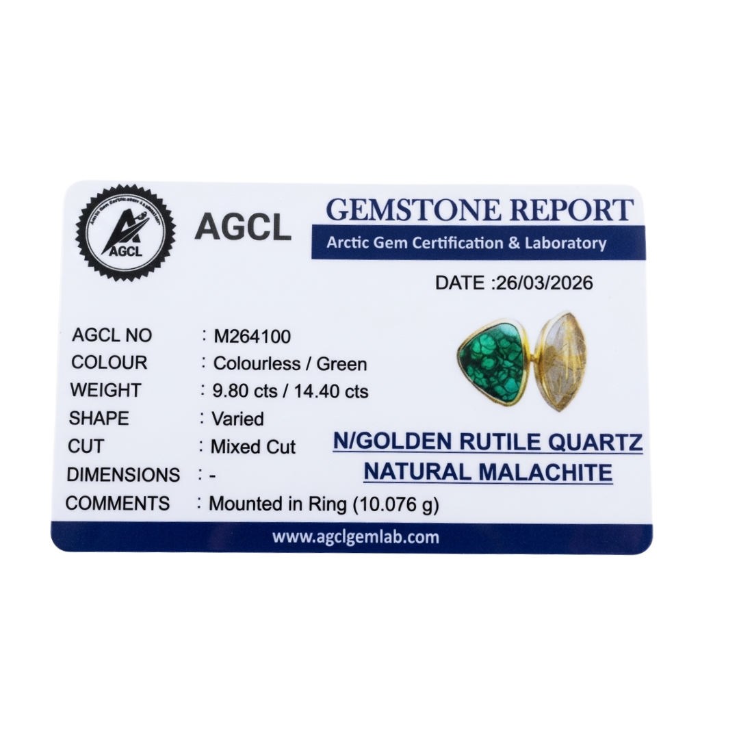 One Off | Golden Rutile Quartz & Malachite | Ring