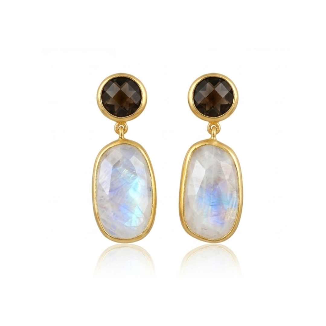 Mismatched | Smokey Quartz & Rainbow Moonstone | Earrings