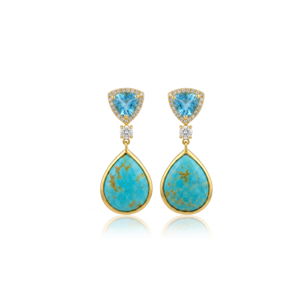 One Off | Irani Turquoise, Swiss Blue Topaz, White Topaz & Cubic Zirconia | Earrings