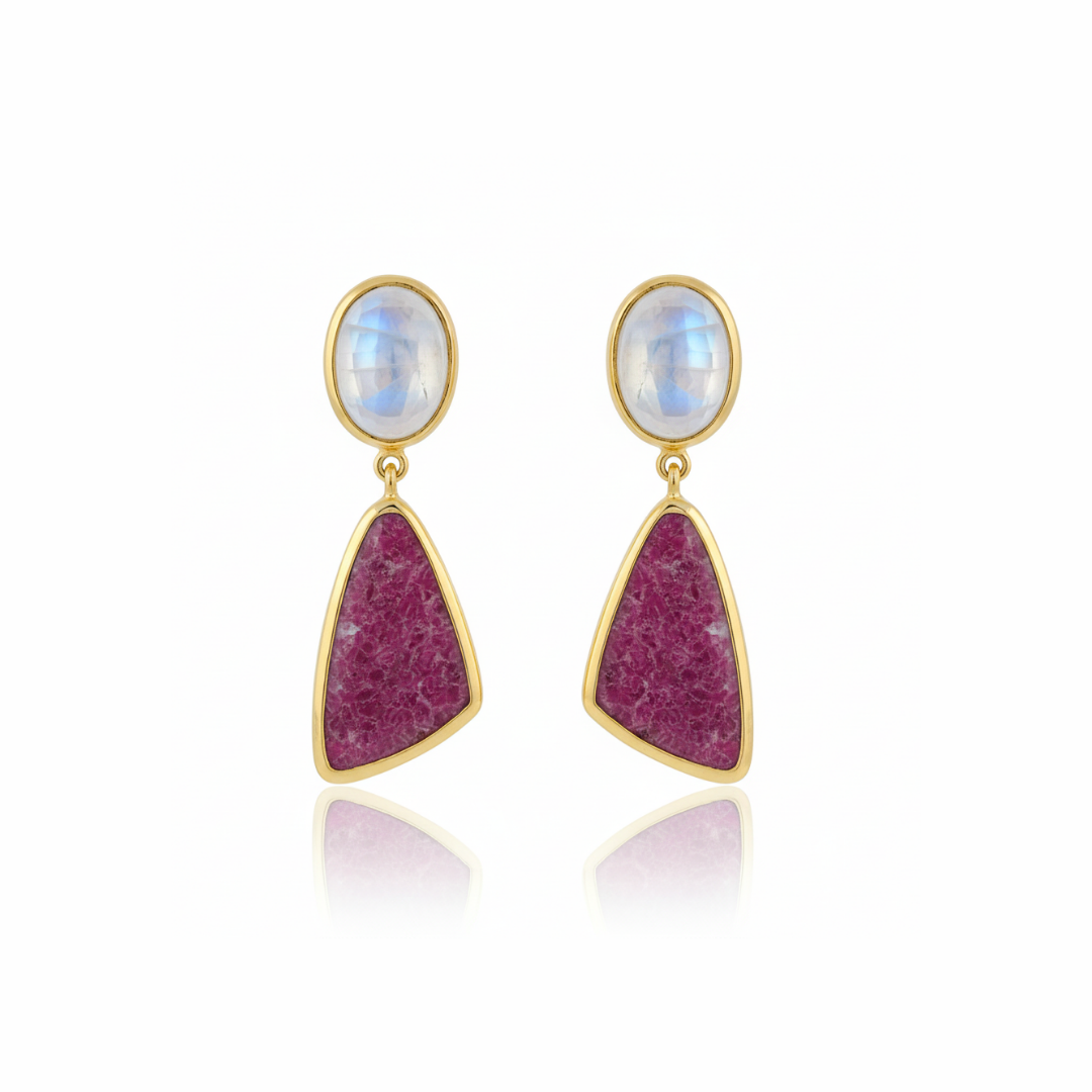 One Off | Rainbow Moonstone And Thulite | Earrings