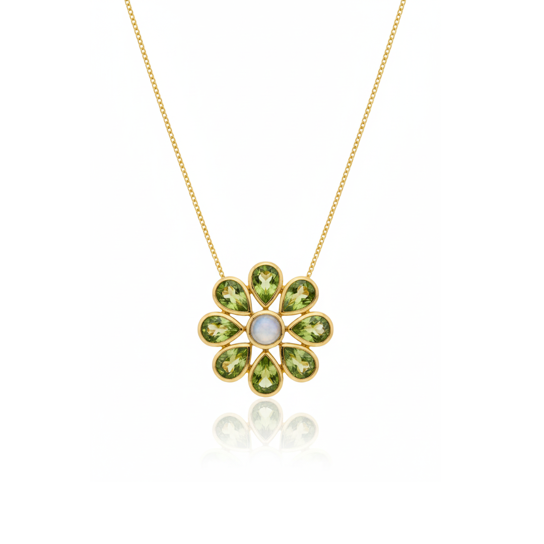 Blossom | Rainbow Moonstone And Peridot | Necklace